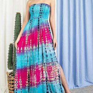 NWT ee:some Tie Dye Strapless Smocked Maxi Dress